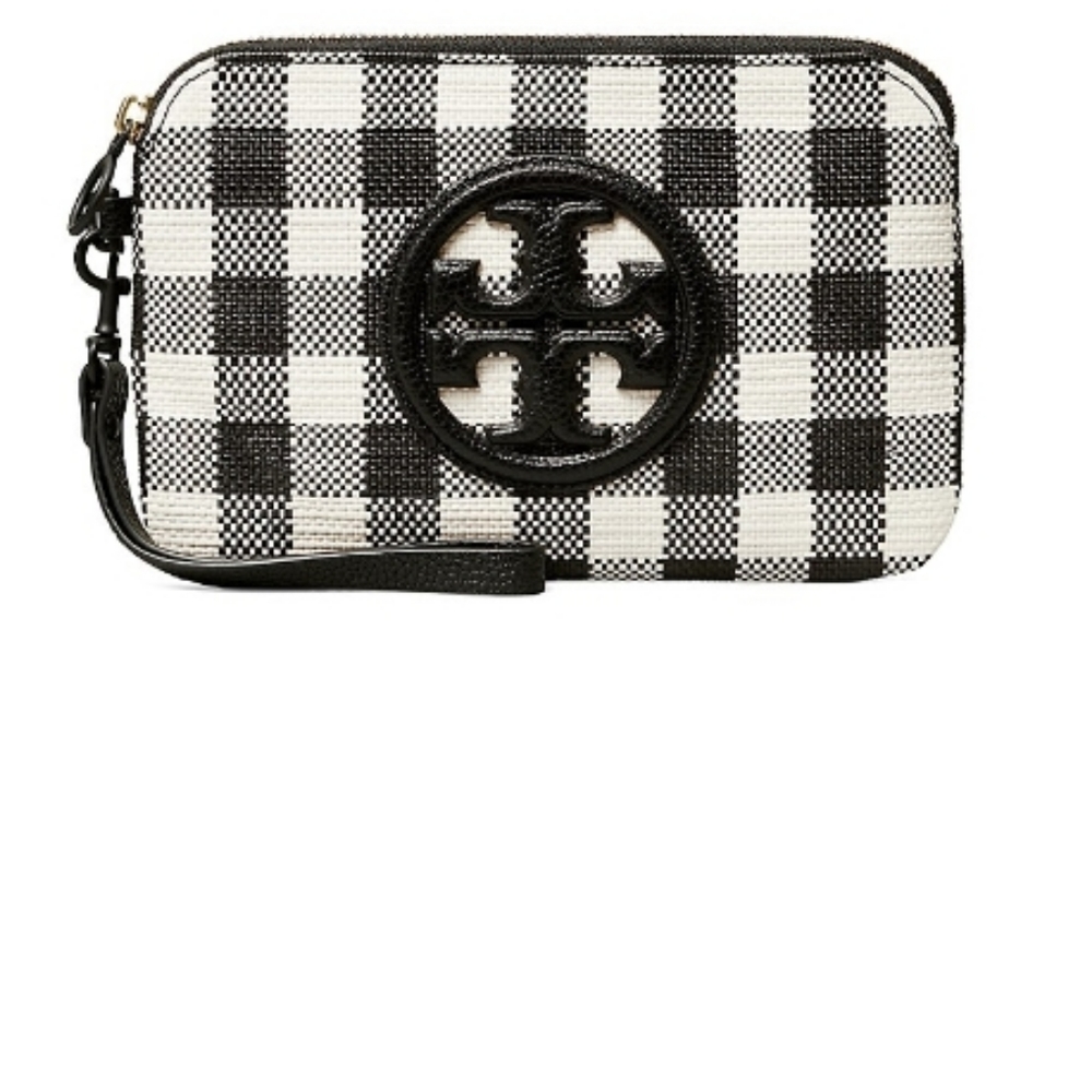 COPY - Tory Burch Perry Bombe Black and Cream Gingham Leather Wristlet